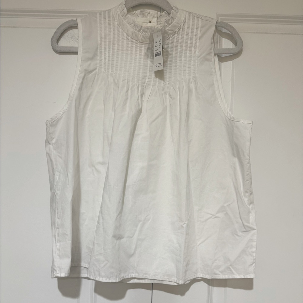 NWT J.Crew White Pintuck Cotton Poplin Top szL BL077